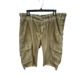 Vintage True Religion Anthony Cut Off Cargo Shorts Khaki Corduroy Size 36